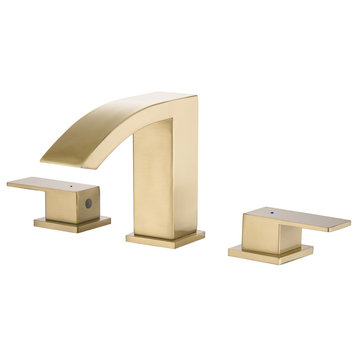 3 Hole 8 Inch Widespread Solid Brass Bathroom Sink Faucet, Brush Gold