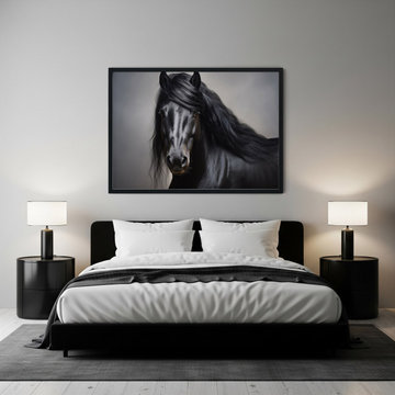Black Beauty's Gaze Photorealistic Painting - Digital Artwork Equestrian Art