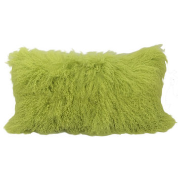 17" Lime Green Genuine Tibetan Lamb Fur Pillow With Microsuede Backing