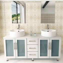 Abaco 59 inch Double Vessel Sink Bathroom Vanity Solid Wood Top - Bathroom Vanities And Sink Consoles