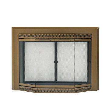 Pleasant Hearth Gavin Collection Fireplace Glass Door, Heritage Brass, Small