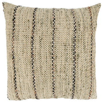 Pillow With Thin Stripe Design, Natural, 20"x20", Down Filled