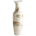 Cyan Design - Playing Koi Vase - Soft and stylish, this transitional ceramic vase features a school of lovely koi fish, offering classic charm to a living or dining room. In tan and ivory that add an element of warmth, the vase offers an inviting familiar silhouette that easily stands alone or plays home to a collection of blooms.