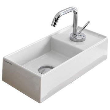 Rectangular Small White Ceramic Vessel Sink, One Hole