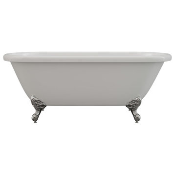 70" Double Ended Tub, "Madison", Without Faucet Holes, Chrome Feet