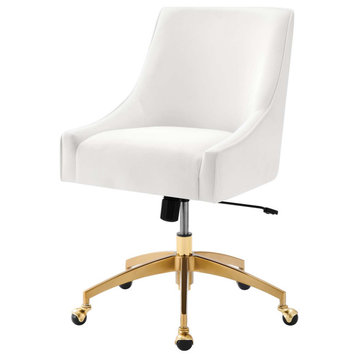 Computer Work Desk Chair, White, Velvet, Modern, Home Business Office Furniture