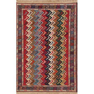 Multi Oriental Kilim Wool Flat-Woven Affordable Persian Style Area Rug 5'0"X3'5"
