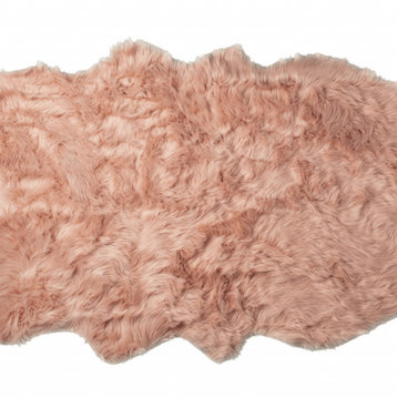 4' X 6' Dusty Rose Faux Fur Washable Non Skid Area Rug