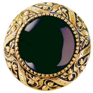 Victorian Knob, 24K Gold Plate With Onyx