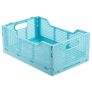 Truu Design Set of 6 Sky Blue Folding Plastic Storage Organization Crate