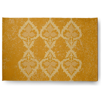 Fancy Leaves Soft Chenille Area Rug, Yellow, 2'x3'