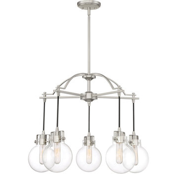 Sidwell 5 Light Brushed Nickel And Clear Glass Chandelier