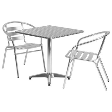 27.5'' Square Aluminum Indoor-Outdoor Table With 2 Slat Back Chairs