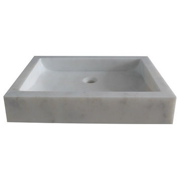 Rectangular Angled Flow Natural Stone Vessel Sink, White Marble