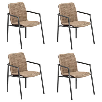 Orso Armchair, Sand Resin Wicker, Carbon Powder Coated Aluminum Frame, Set of 4