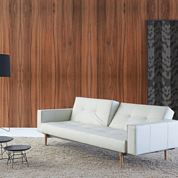 "Innovation USA" Splitback White Leather Sofa Bed with Light Wood Legs
