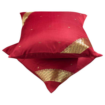 Maroon- 2 Decorative handcrafted Sari Cushion Cover, Throw Pillow Case 20" X 20"