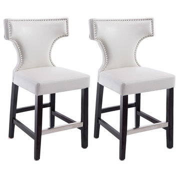CorLiving Kings 24" Counter Barstool in Studded White Bonded Leather
