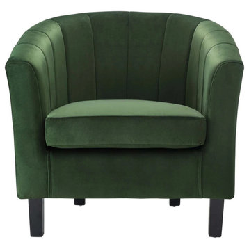 Accent Chair, Chesterfield Style With Velvet Seat & Channel Backrest, Emerald