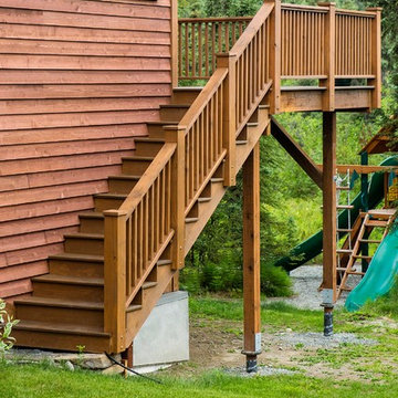 Rustic Entryway, Walkway and Back Decks with Trex Decking and Cedar Railing