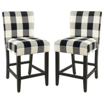 Home Square 24" Fabric Plaid Pattern Parsons Counter Stool in Black - Set of 2