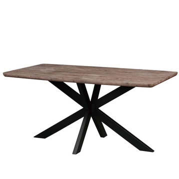Ravenna Wood 63" Dining Table With Geometric Metal Base, Grey