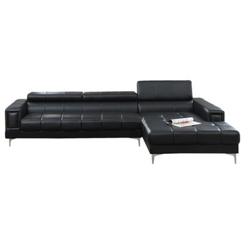 Bonded Leather Sectional with Adjustable Back, Black