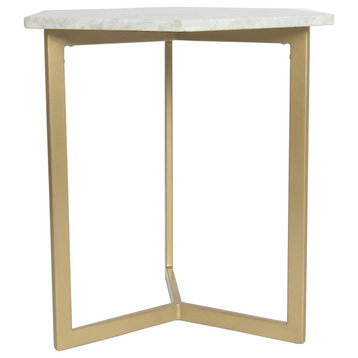 Marble Hexagon Accent Table, White, 18"x16"