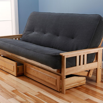 Monterey Natural Frame with Marmont Thunder Mattress and Storage Drawers