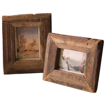 Reclaimed Rustic Wood Photo Frames Farmhouse/Vintage Style, 2-Piece Set