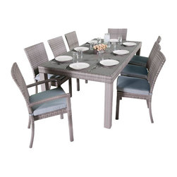 RST Brands - RST Brands Cannes 9-Piece Patio Woven Dining Set with Bliss Blue Cushions - Outdoor Dining Sets