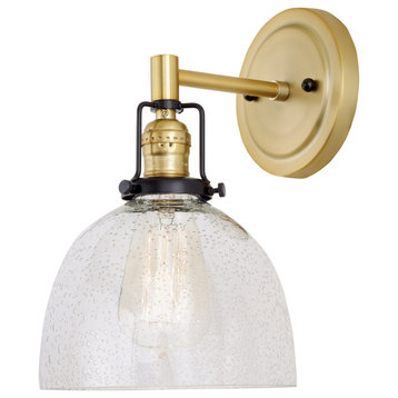 Uptown 1-Light Vida Wall Sconce, Satin Brass and Black With Bubble Glass
