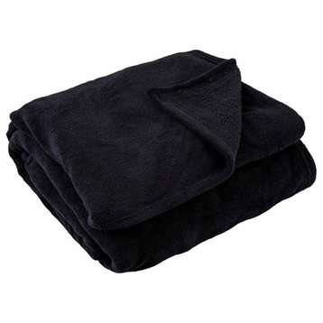 Solid Black Flannel Throw Plush Cozy Super Soft Size Reversible Fleece Blanket,