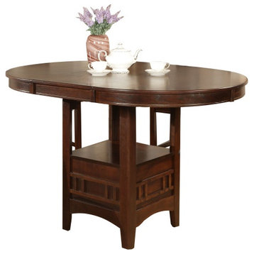 Extendable Round Wooden Counter Height Table With Open Bottom Shelf, Gray