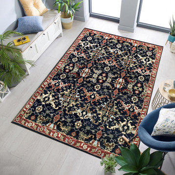 Navy / Red Traditional Classic Serapi Area Rug