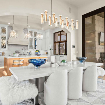 Kitchen with Mirrored Cabinetry and Outdoor Service Window