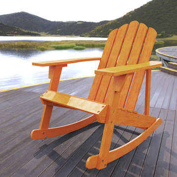 Kiawah Outdoor Patio Classic Acacia Wood Adirondack Rocking Chair, Light Brown