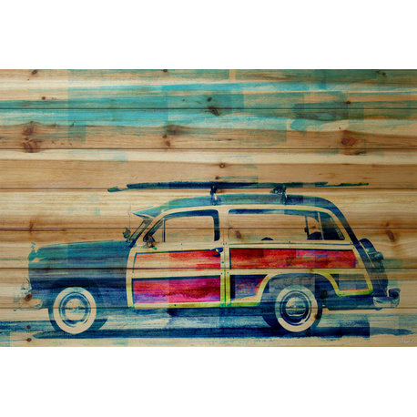 "Surf Day" UV Ink Print on Natural Pine Wood, 60"x40"