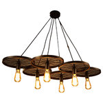HomeRoots Furniture - HomeRoots Lilian 6-light Black 41-inch Edison Chandelier with Bulbs - This chandelier consists of six round wheel-like metals combined together to create a beautiful vintage vibe for your home. The six-piece fixture features an antique bronze metal and black wires to hold the shade to the ceiling. The beautiful design will definitely make you fall in love with it every day. Edison lampEdison chandelierIncludes bulbsIncludes bulbsSetting: IndoorFixture finish: BronzeShades: MetalNumber of lights: Six (6)Requires Six (6) x 60-watt bulbs (included)Line switchDimensions: 41 inches diameter x 30 inches highNumber of Light: 6 LightsShade Material: MetalLight Bulb Type: IncandescentBulb Wattage: 60 WLighting Type: ChandeliersProduct Features: CSA Listed, ETL Listed, UL ListedMaterial: MetalLight Direction: Multi-directionalSetting: IndoorCeiling Light Fixture Type: ChandelierSwitch Type: HardwiredLighting Style: ContemporaryExact Color: BronzeFinish: Bronze FinishColor: BronzeAssembly required.This fixture does need to be hard wired. Professional installation is recommended.
