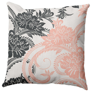 Flower Flourish Polyester Indoor Pillow, Blush, 18"x18"