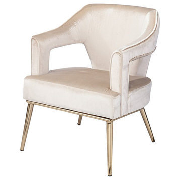 Maklaine Contemporary Velvet Upholstered Accent Arm Chair in Taupe