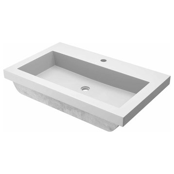 Trough 3019 Concrete Bathroom Sink, Pearl, Single Faucet Hole