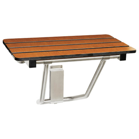 ADA Folding Wall Mount Teak Phenolic Bathroom Shower Seat Bench, 18"