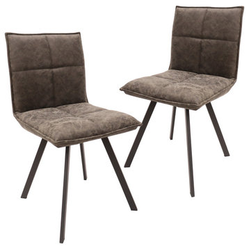 Wesley Modern Leather Dining Chair, Metal Legs Set of 2, Gray