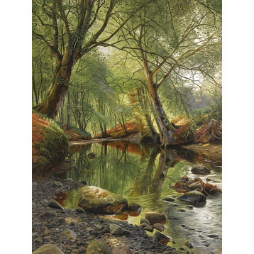 Tile Mural, Woodland Stream By Peder Monsted Forest Trees Water Stone Glossy