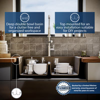 Karran 33" Top Mount Double Equal Bowl Quartz Kitchen Sink, Brown