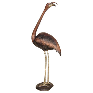Flamingos Neck Turned Back Bronze Sculpture, Patina Finish