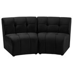 Meridian Furniture - Limitless Velvet Upholstered 2-Piece Modular Sectional, Black - Invest in your home's comfort with this Limitless loveseat. This modular unit offers tons of flexibility in the number of ways that you can put each piece in the Limitless collection together to get the ideal customized look. Upholstered in black velvet, this beautiful piece is soft and cool to the touch, so you can feel comfortable from every angle. Button and channel tufting add to this unit's upscale look and contemporary charm.