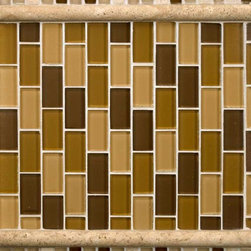 Caramel Glass-Stone Blend, Ivory Travertine And Desert Oasis Glass - Tile