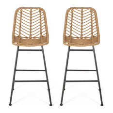 Jessie Outdoor Wicker Barstools, Set of 2, Brown